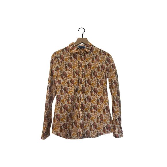 NWT J. Mclaughlin Lois Thanksgiving Blouse in Coral Bird (Turkeys) - Picture 2 of 4